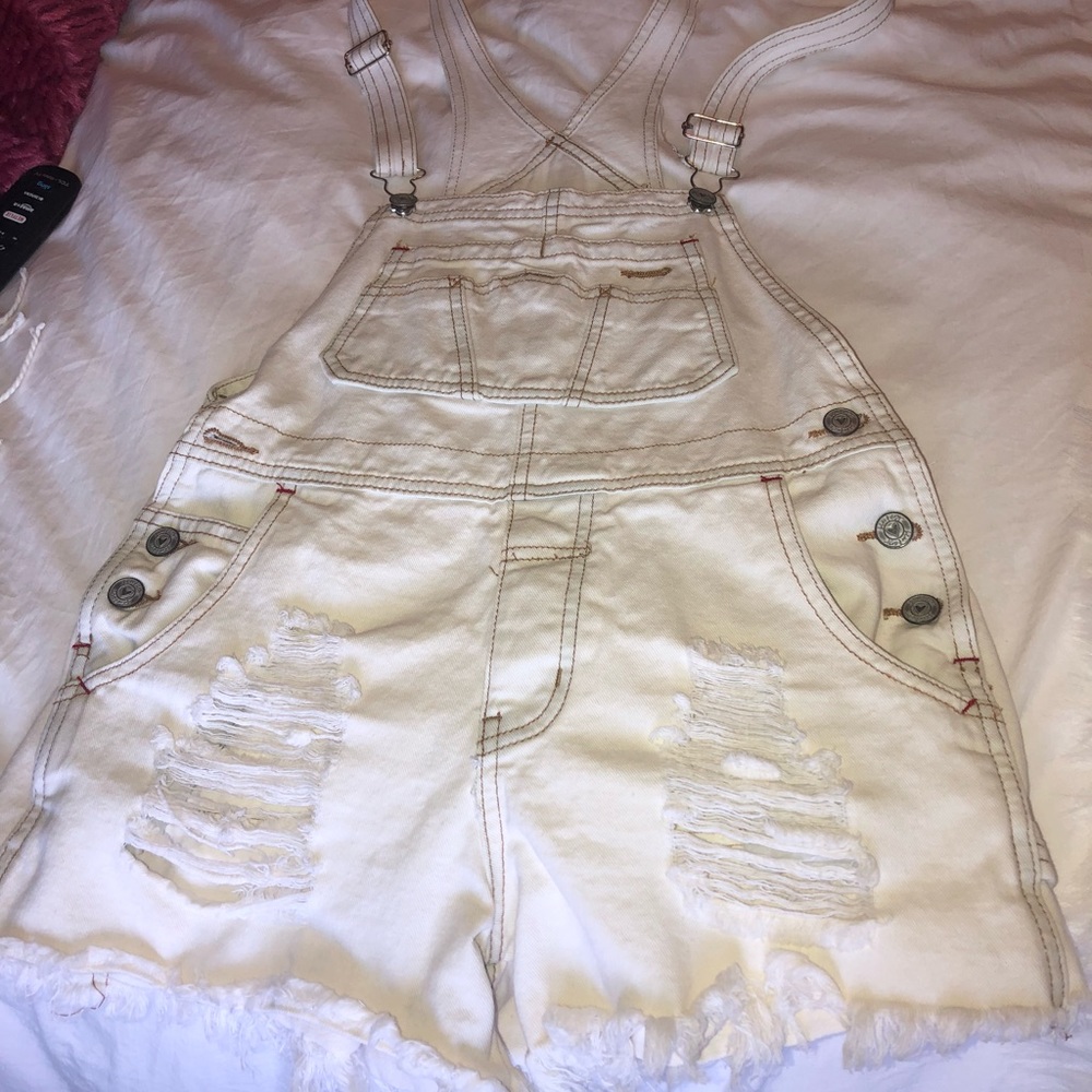 White Denim Short Overalls
